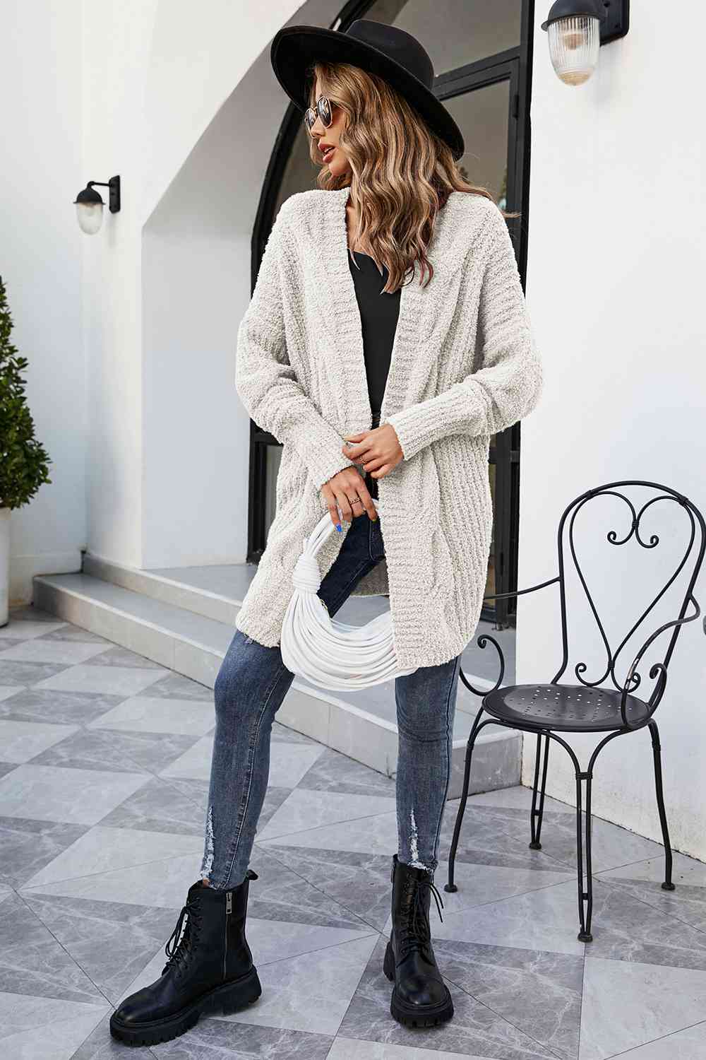 Open Front Dolman Sleeve Cardigan - Ladyez