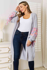 Woven Right Fringe Sleeve Dropped Shoulder Cardigan - Ladyez