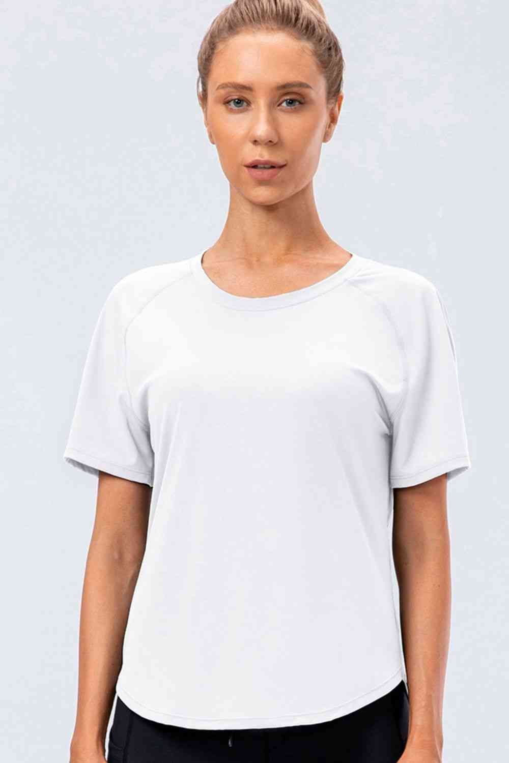 Round Neck Raglan Sleeve Active Tee - Ladyez