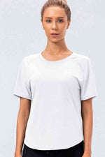 Round Neck Raglan Sleeve Active Tee - Ladyez