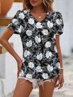 Ruche V-Neck Petal Sleeve Top - Ladyez