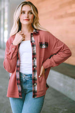 Plaid Button Down Collared Jacket - Ladyez
