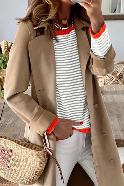 Striped Round Neck Drop Shoulder T-Shirt - Ladyez