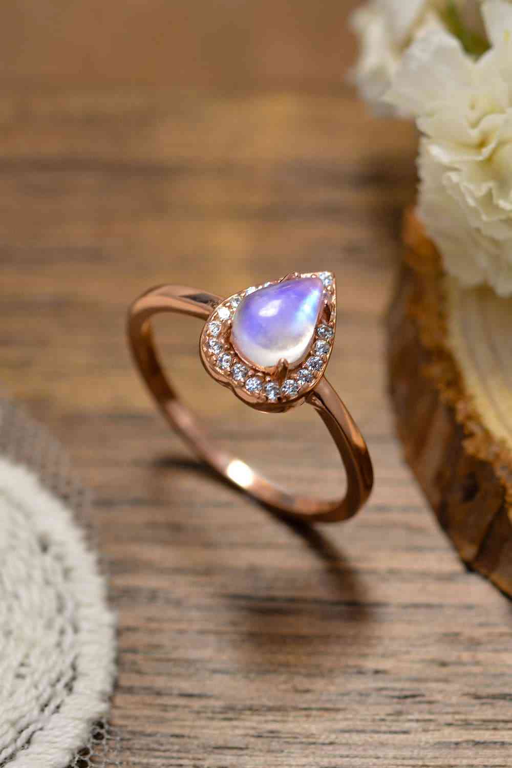 Moonstone Teardrop 925 Sterling Silver Halo Ring - Ladyez