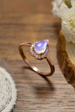 Moonstone Teardrop 925 Sterling Silver Halo Ring - Ladyez