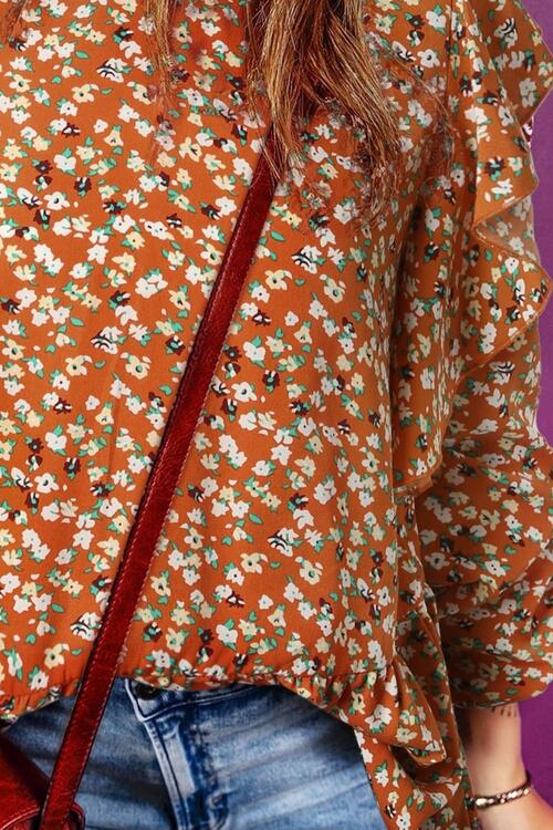 Floral Ruffled Long Sleeve Blouse - Ladyez