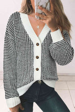 Woven Right Waffle-Knit Drop Shoulder Button-Down Cardigan - Ladyez