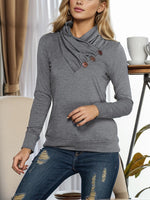 Buttoned Mock Neck Long Sleeve Blouse - Ladyez