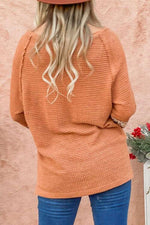 Waffle-Knit Leopard Long Sleeve Slit Blouse - Ladyez