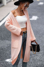 Dropped Shoulder Long Sleeve Cardigan with Pocket - Ladyez