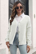 Button Down Ribbed Trim Cardigan - Ladyez