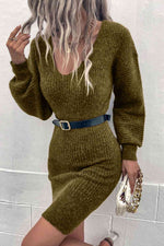 Ribbed Long Sleeve Sweater Dress - Ladyez