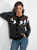 Ghost Button Up Long Sleeve Cardigan - Ladyez