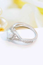 925 Sterling Silver Heart Opal Crisscross Ring - Ladyez