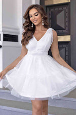 V-Neck Shoulder Detail Mesh Dress - Ladyez
