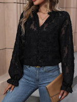 Lace Button Front Long Sleeve Top - Ladyez