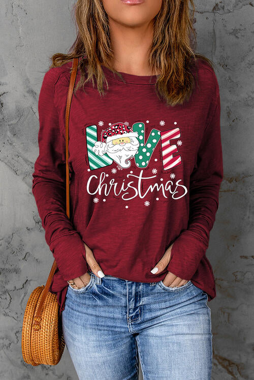 Graphic Round Neck Long Sleeve Blouse - Ladyez