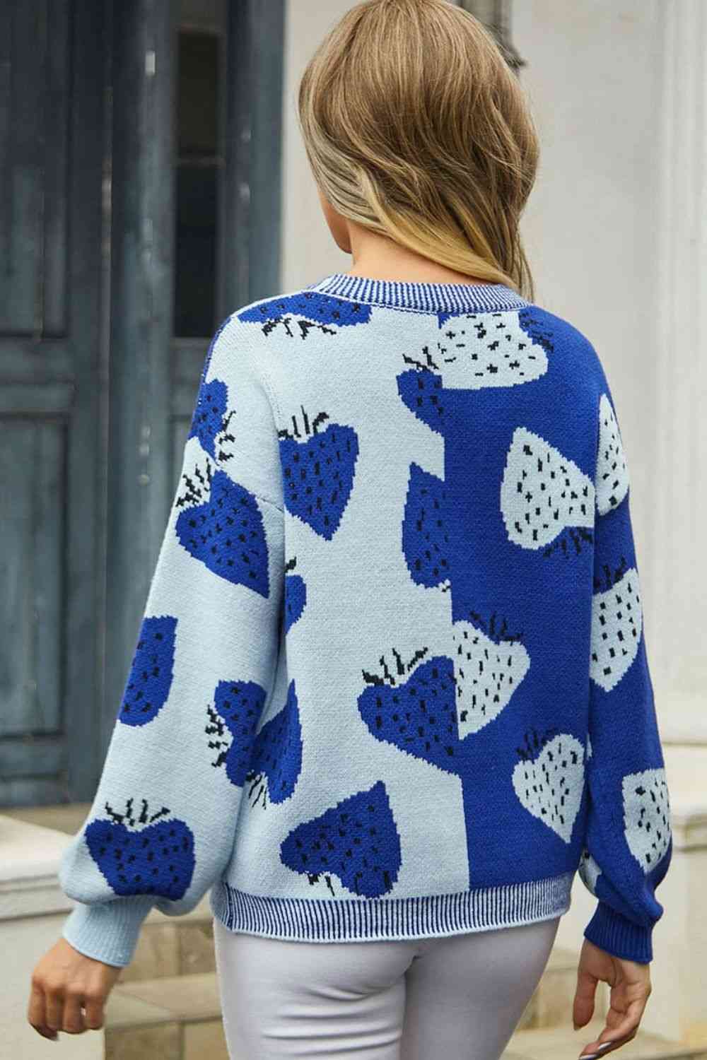 Printed V-Neck Button-Down Long Sleeve Cardigan - Ladyez