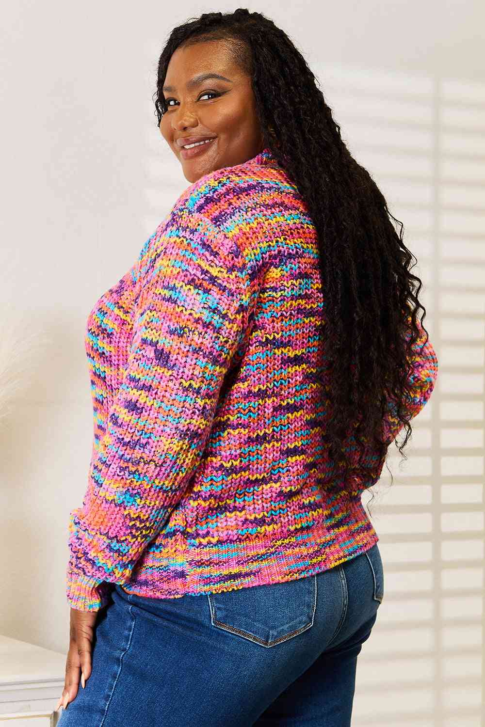 Woven Right V-Neck Long Sleeve Cardigan - Ladyez