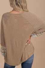 Striped Round Neck Long Sleeve Blouse - Ladyez