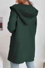Double Take Ribbed Open Front Hooded Cardigan with Pockets - Ladyez