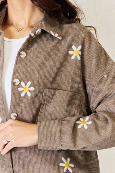 J.NNA Flower Pattern Corduroy Button Down Shirt - Ladyez