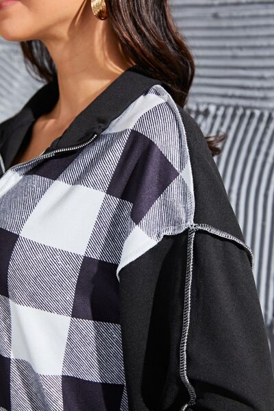Plaid Exposed Seam Long Sleeve Blouse - Ladyez