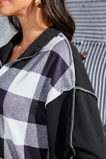 Plaid Exposed Seam Long Sleeve Blouse - Ladyez