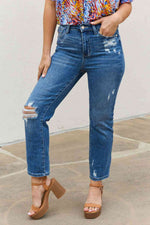 Judy Blue Theresa Full Size High Waisted Ankle Distressed Straight Jeans - Ladyez