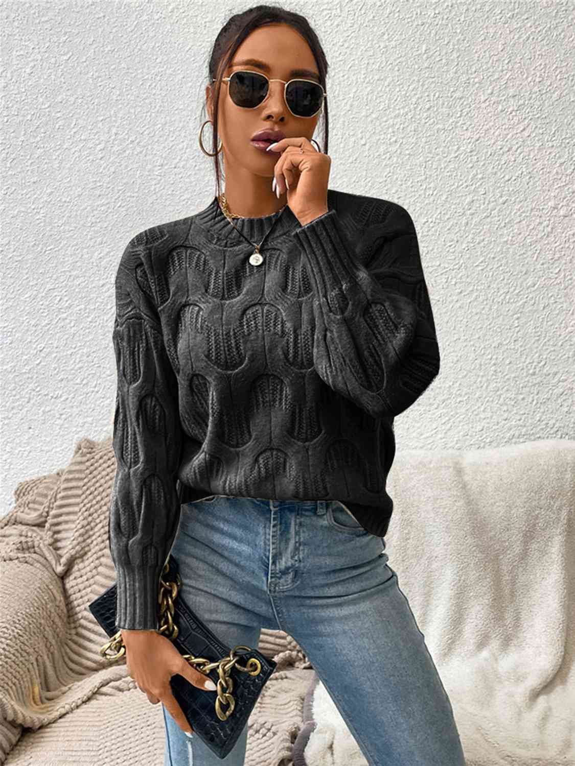 Round Neck Long Sleeve Sweater - Ladyez