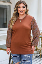 Plus Size Printed Dropped Shoulder Round Neck Blouse - Ladyez