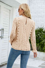 V-Neck Flounce Sleeve Lace Top - Ladyez