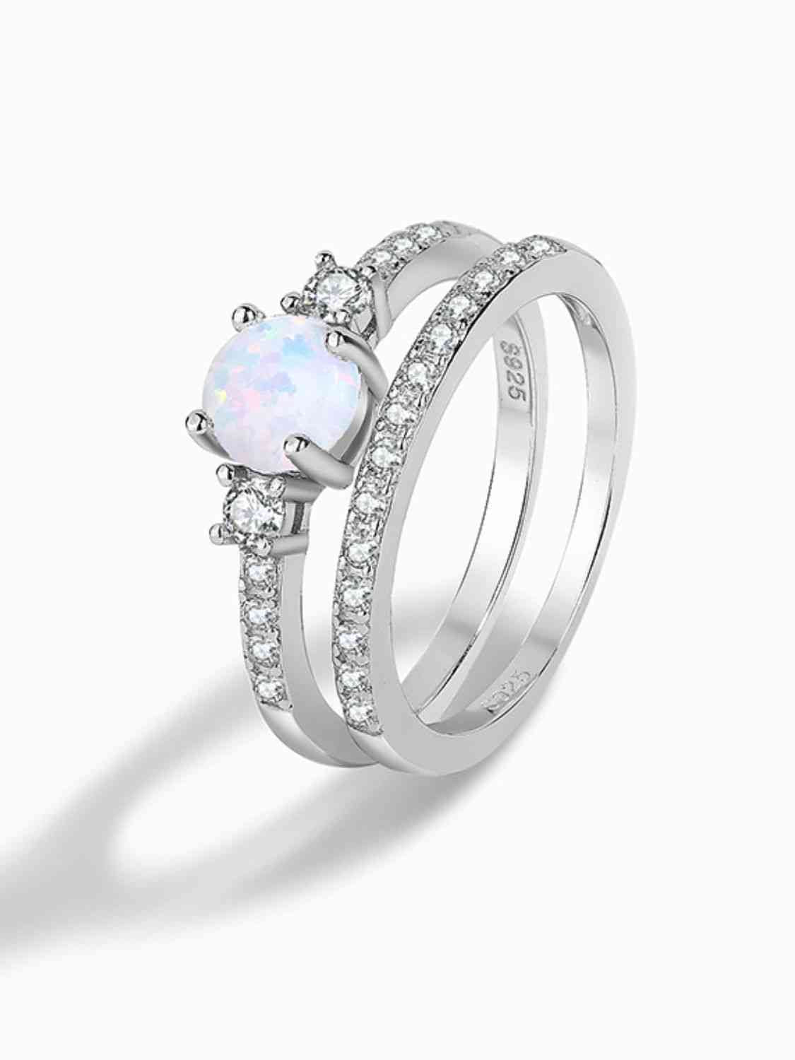 925 Sterling Silver Opal Split Shank Ring - Ladyez