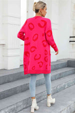 Printed Long Sleeve Cardigan with Pockets - Ladyez