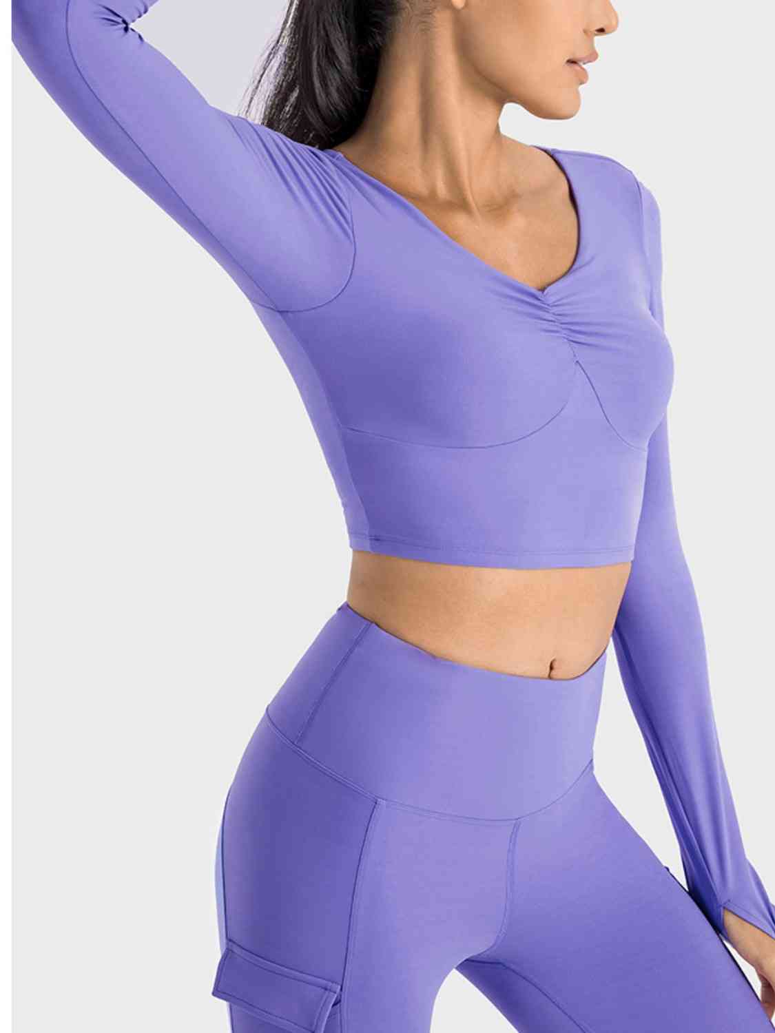 Ruched Cropped Long Sleeve Sports Top - Ladyez