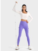 Square Neck Long Sleeve Cropped Sports Top - Ladyez