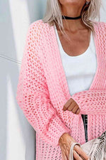 Open Front Long Sleeve Openwork Cardigan - Ladyez