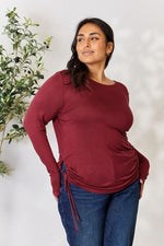 Culture Code Full Size Drawstring Round Neck Long Sleeve Top - Ladyez