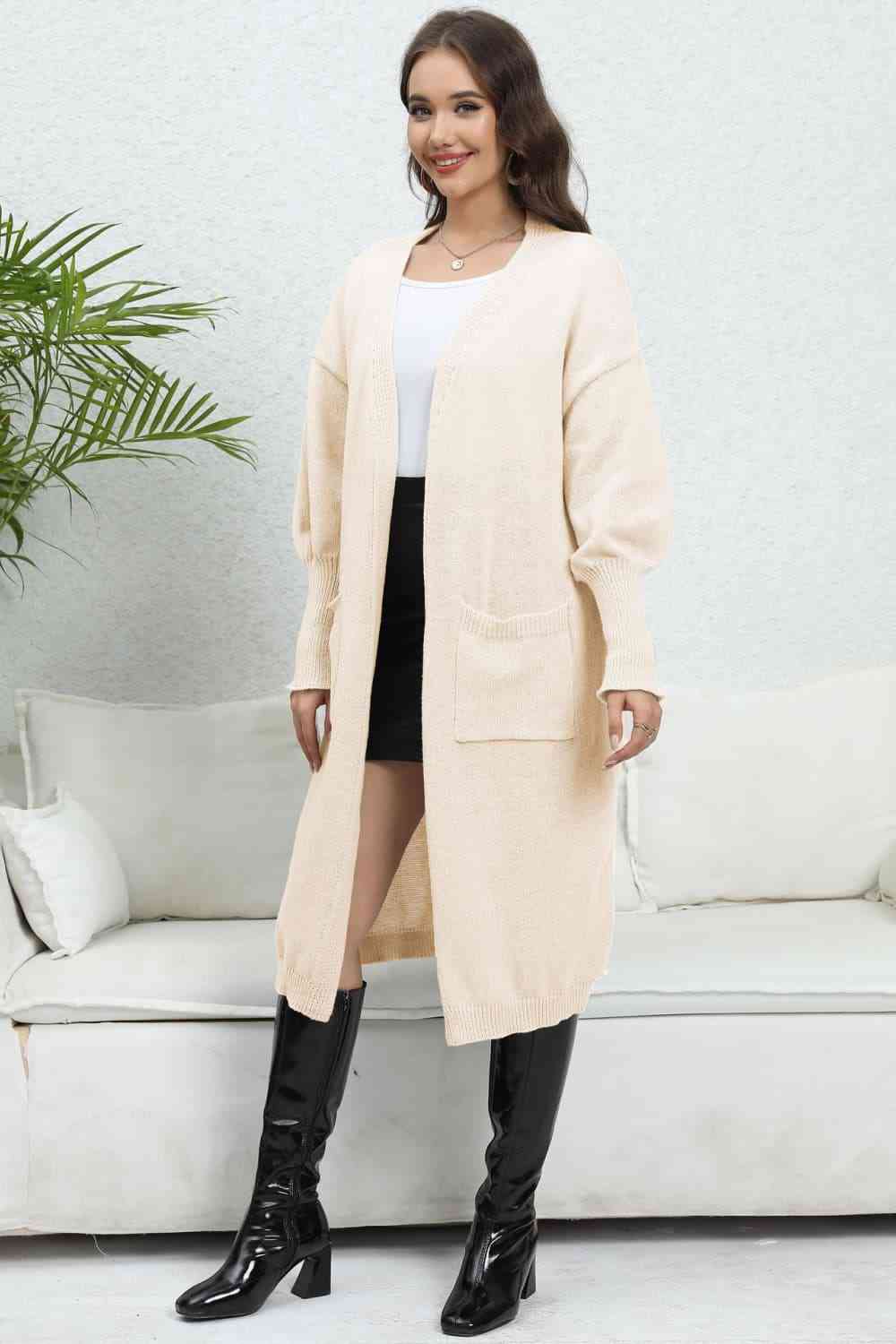Open Front Dropped Shoulder Cardigan - Ladyez