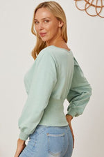 Boat Neck Lantern Sleeve Blouse - Ladyez
