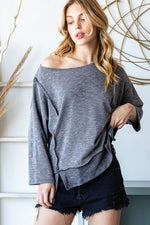 Reborn J Boat Neck Exposed Seam Slit Top - Ladyez