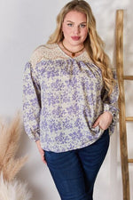 Hailey & Co Full Size Lace Detail Printed Blouse - Ladyez