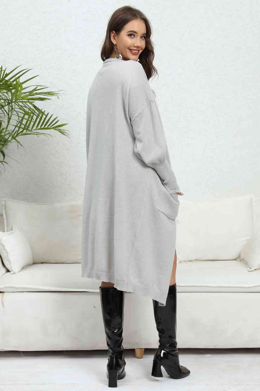 Open Front Dropped Shoulder Cardigan - Ladyez