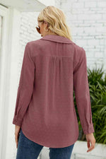 Swiss Dot Johnny Collar Blouse - Ladyez