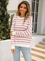 Striped Drop Shoulder Knit Top - Ladyez