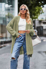 Open Front Dropped Shoulder Longline Cardigan - Ladyez