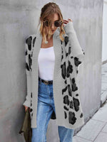 Leopard Pattern Fuzzy Cardigan - Ladyez