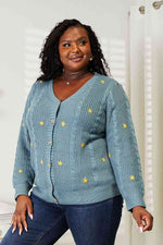 HEYSON Full Size Floral Embroidered Cable Cardigan - Ladyez