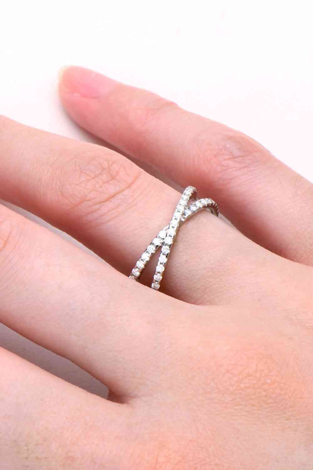Moissanite 925 Sterling Silver Crisscross Ring - Ladyez