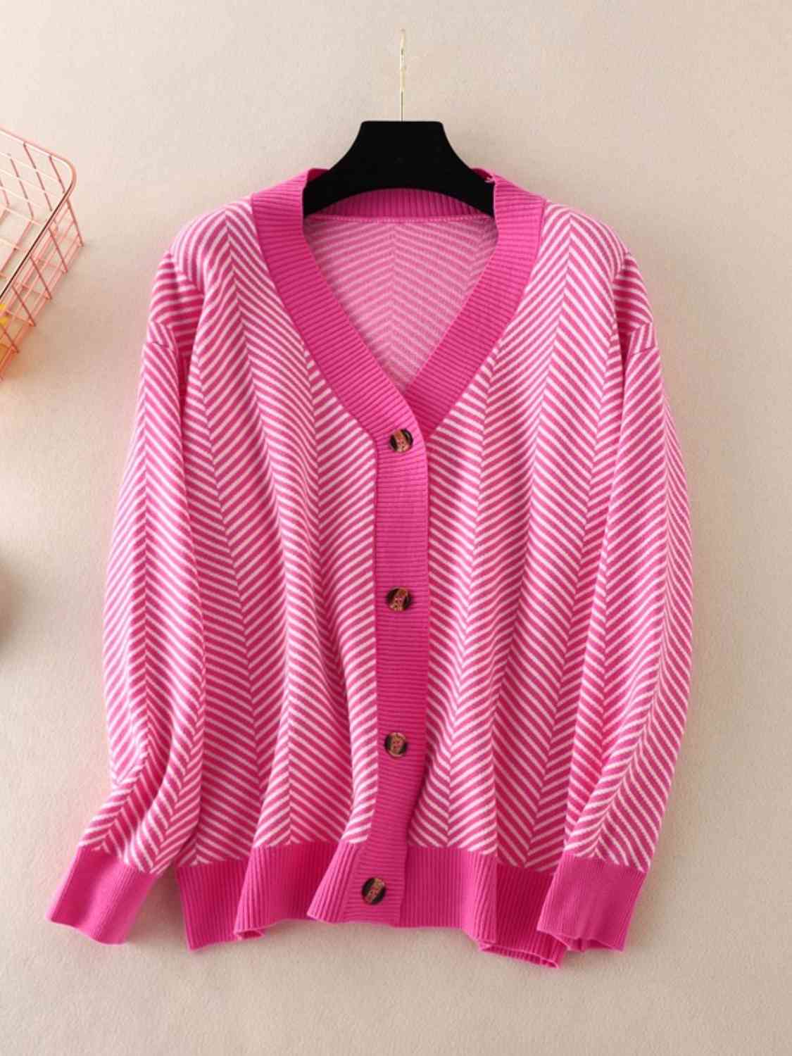 Button Down V-Neck Cardigan - Ladyez